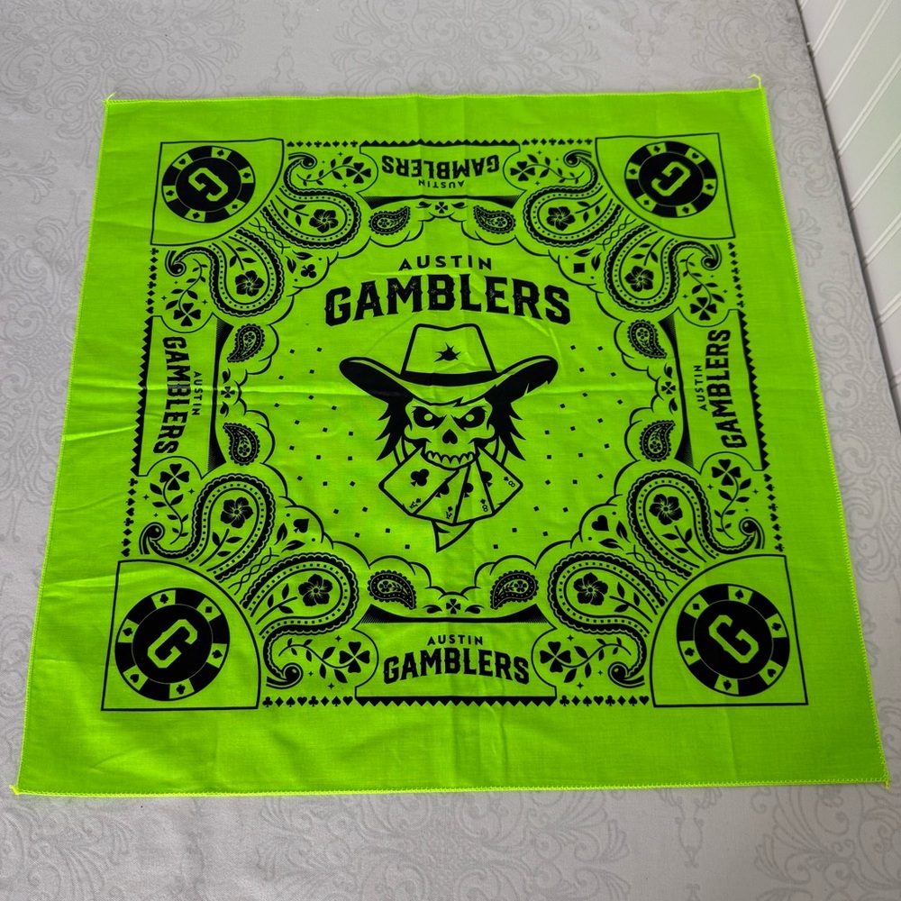 Austin Gamblers Texas Profesional Bull Riding Team Neon Green Bandana Gear - Picture 2 of 11
